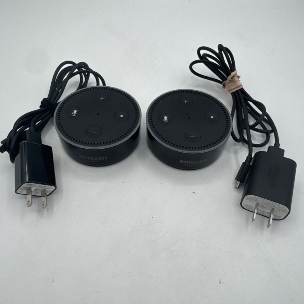 2 Amazon Echo Dot RS03QR 2nd Gen Black w/ USB Power Cable & Plug Tested/Working
