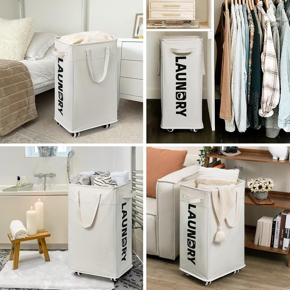 Laundry Baskets with Wheels and Handle, 2-Pack 75L Collapsible Laundry Baskets,