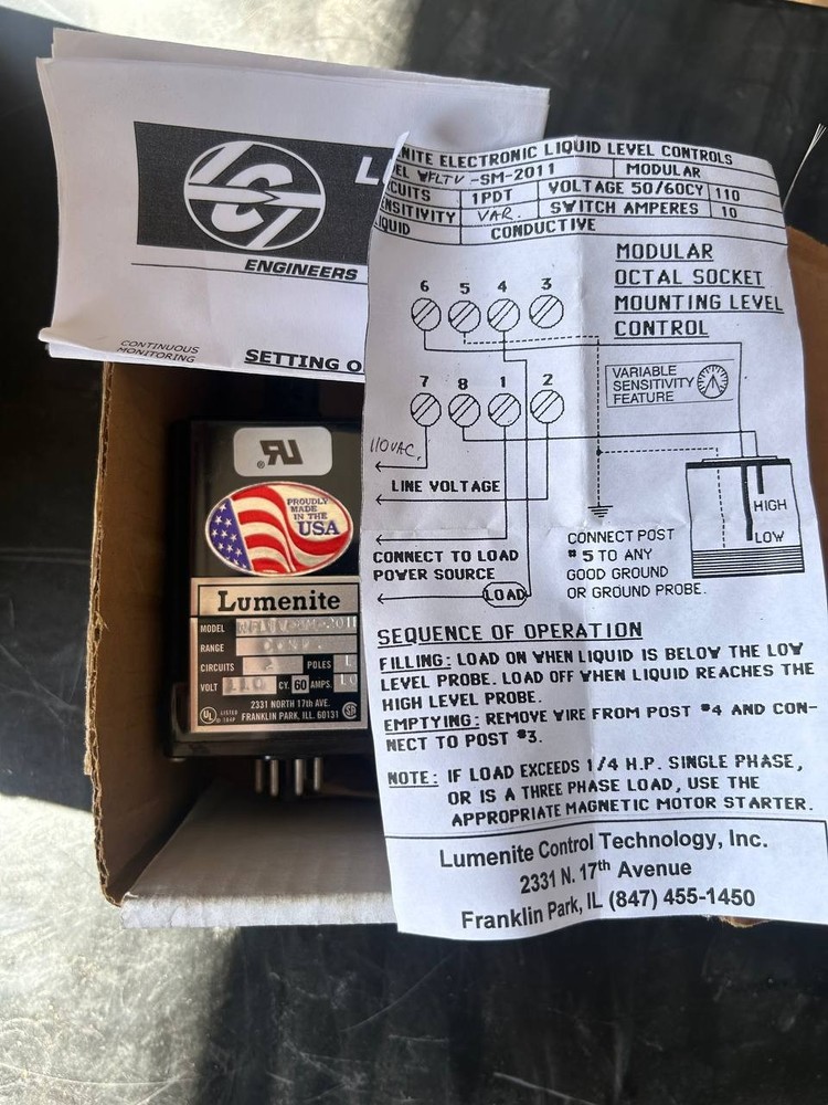 Lumenite WFLTV-SM-2011 Liquid Level Controller Conductive Liquid Level 110VAC Ch