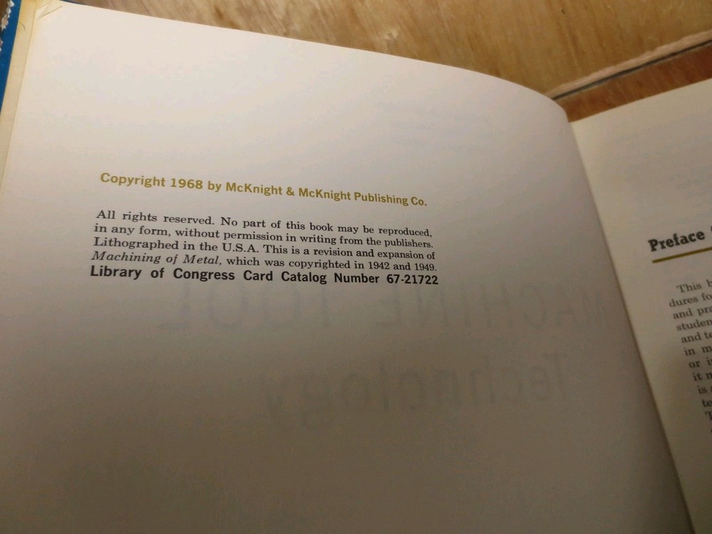 Vintage 1968 Machine Tool Technology 3rd Edition By McCarthy And Smith