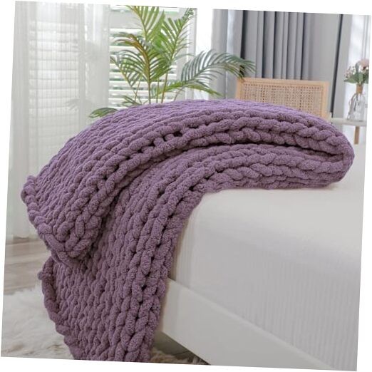 Chunky Knit Throw Blanket for Couch, 40"x60" (Medium Size Throw） Winter Grape