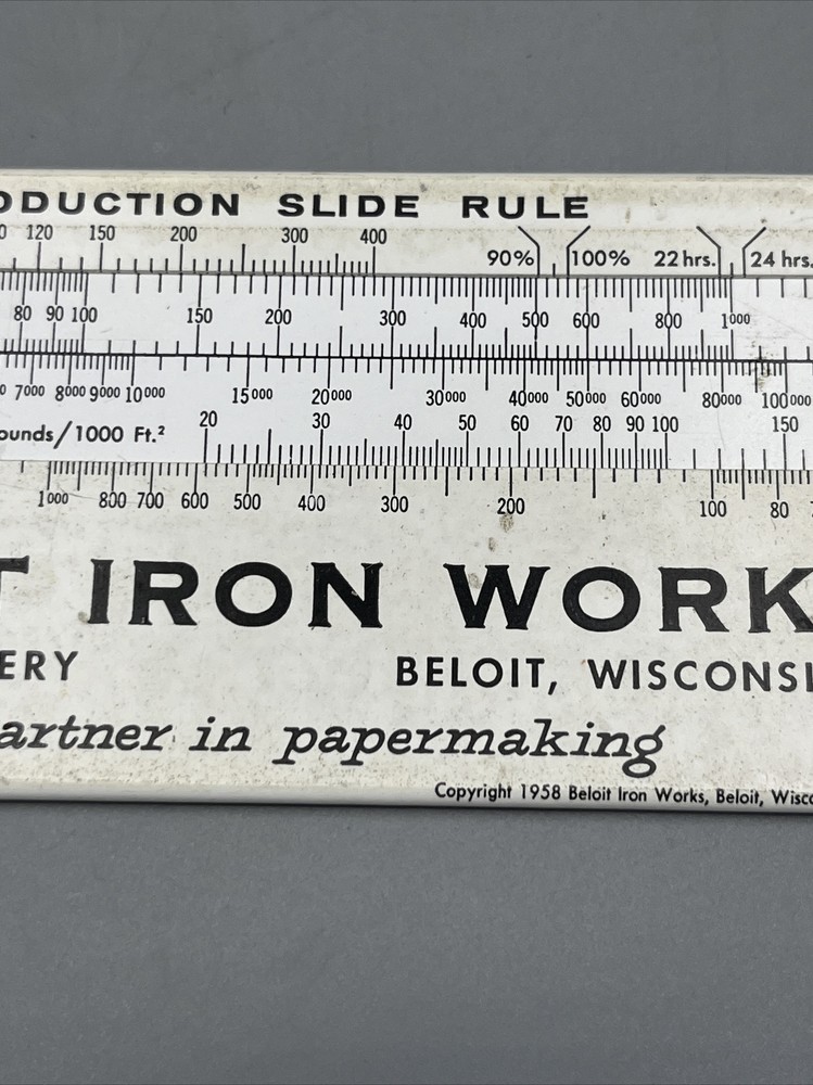 Beloit Iron Works Production Slide Rule 1958