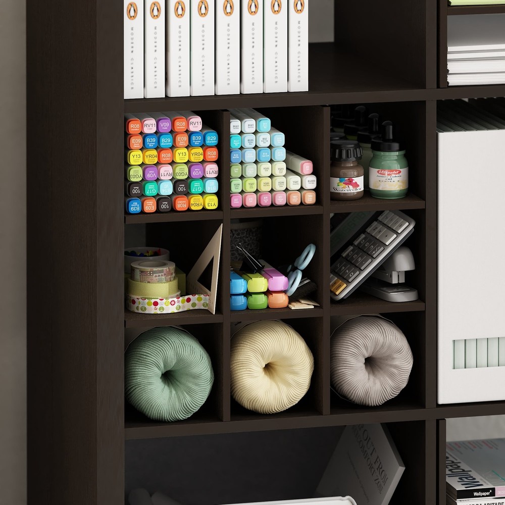 Furinno 9-Compartment Bottle Storage Cube Organizer Insert in Dark Oak