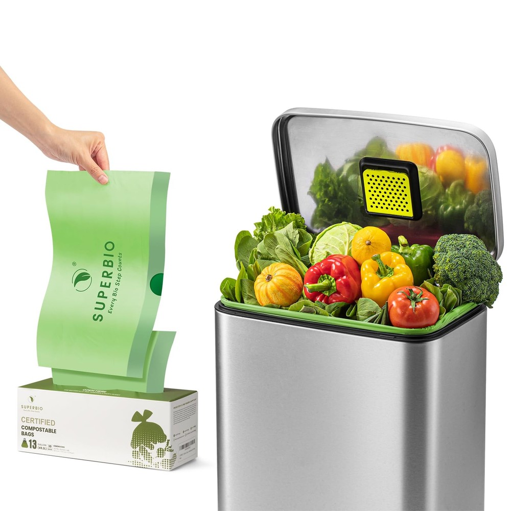 13 Gallon Compostable Drawstring Kitchen Waste Bag, 49.2 Liter, 30 Count,1 Mi...