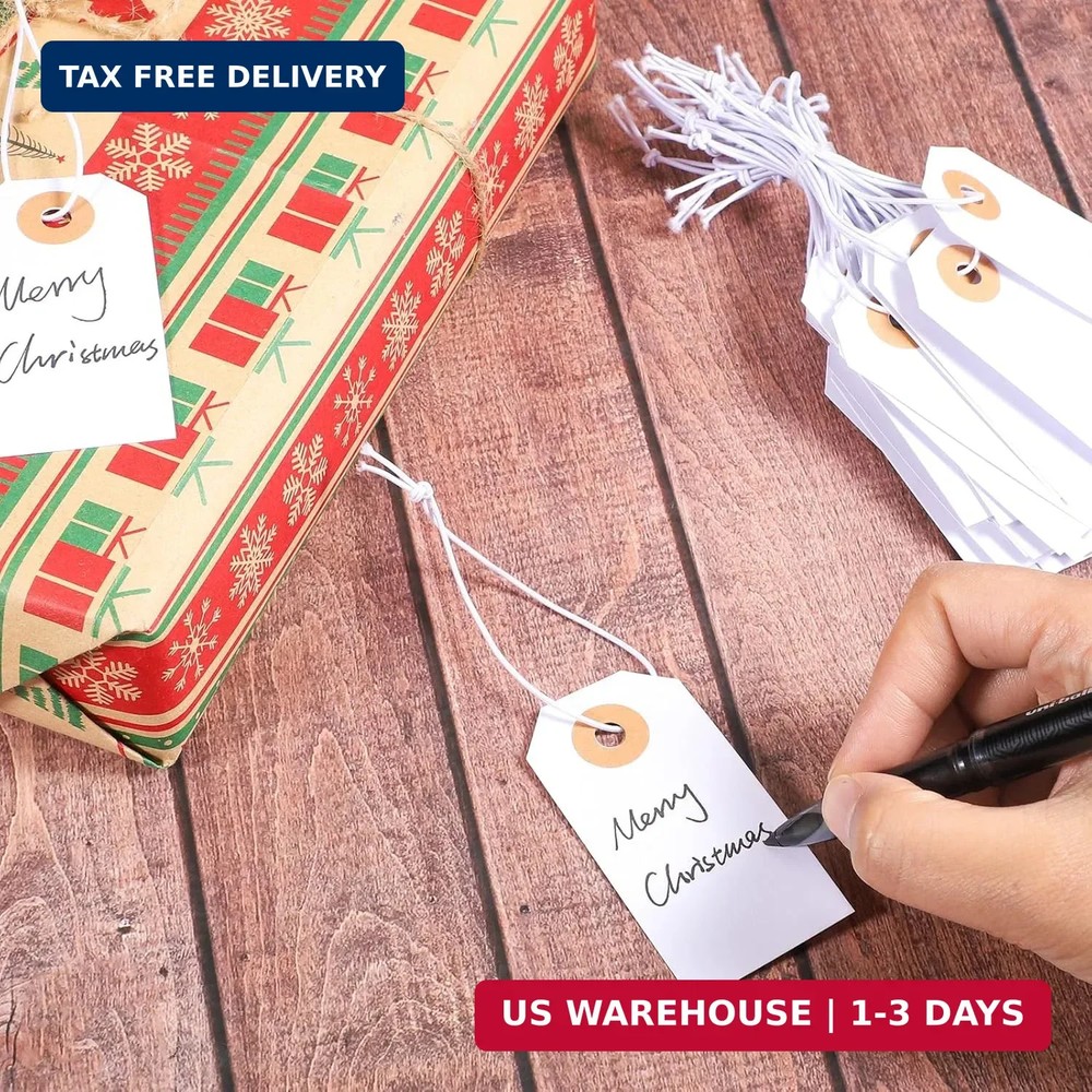 100 Pack Gift Tags with Elastic String White Price Tags Marking Hang Tag