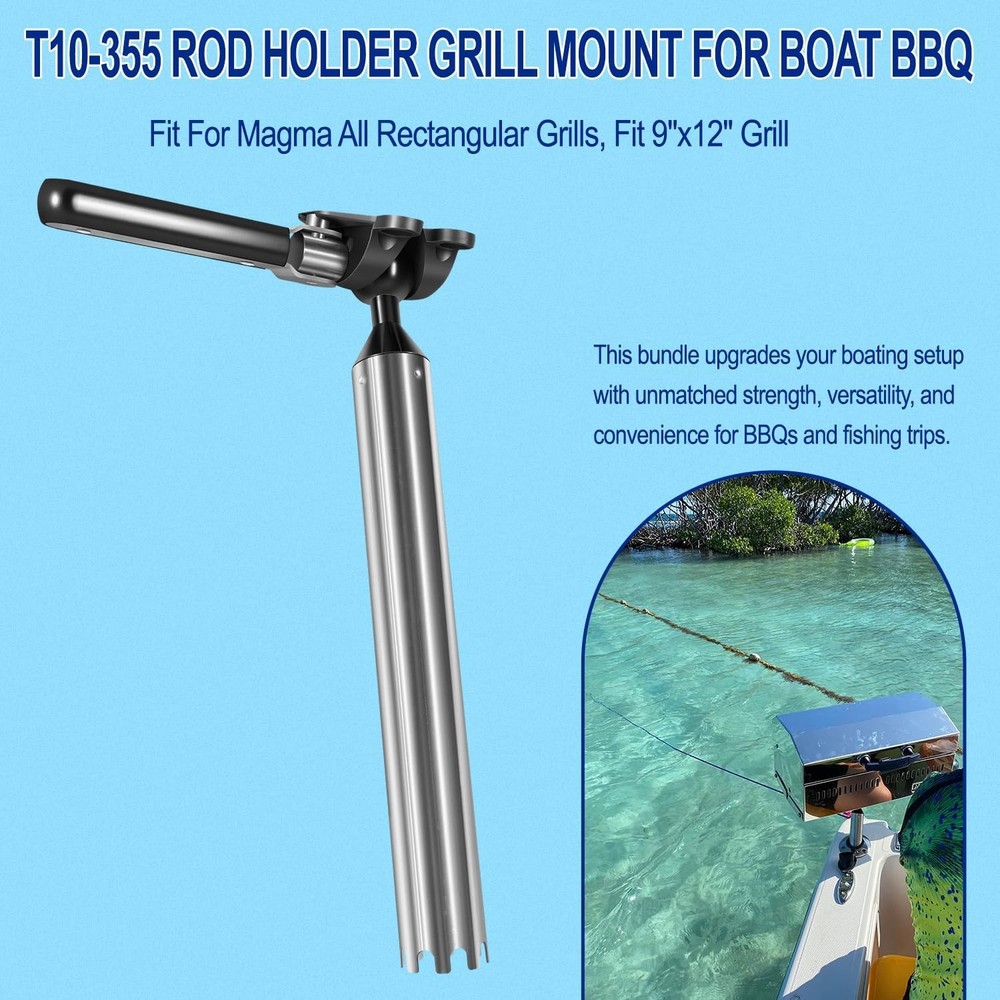 T10-355 All-Angle Adjustable Fish Rod Holder Mount For Magma Rectangular Grills
