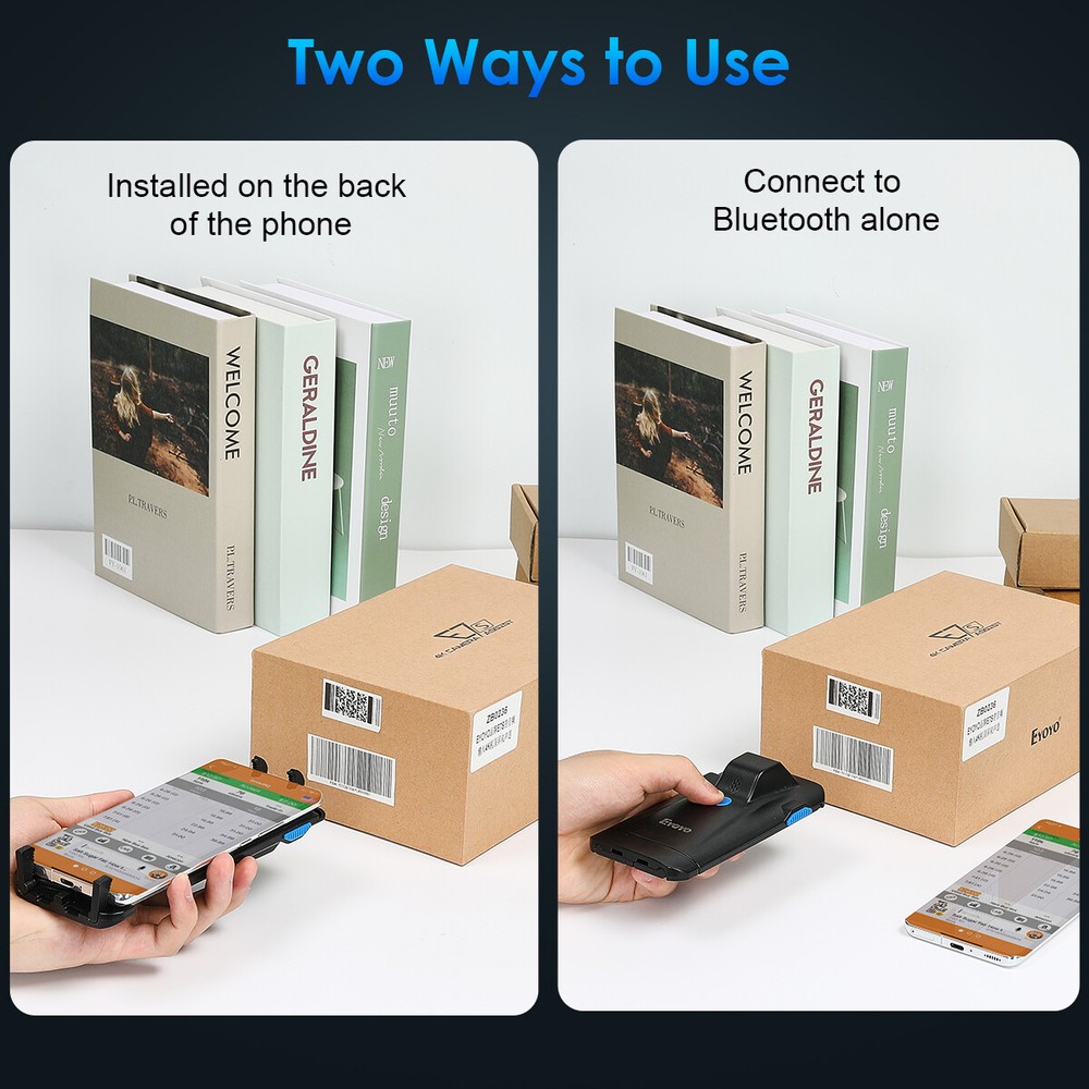 2D QR Wireless Bluetooth Barcode Scanner,Phone Back Clip for iPhone,Android, iOS