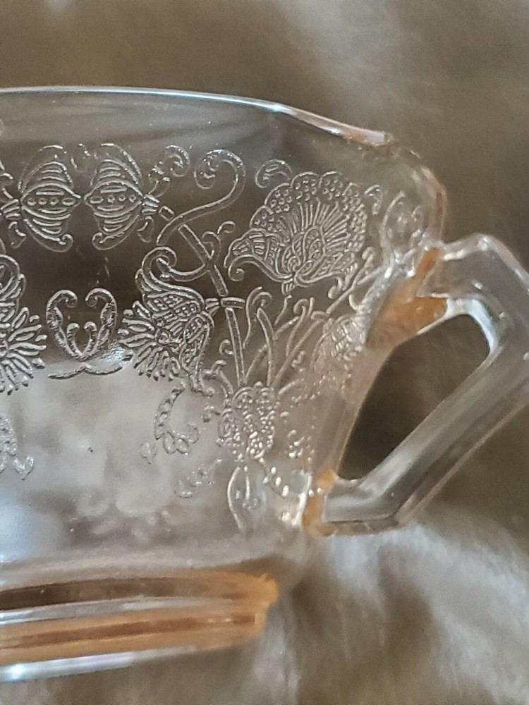 Pink Depression Glass Double Handle Cup Floral