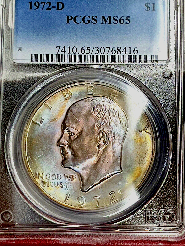 PCGS MS-65 RAINBOW TONING! 1972-D IKE DOLLAR