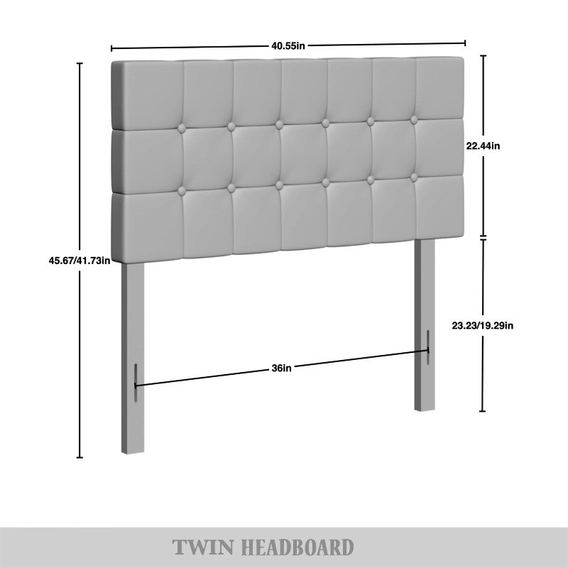 Castle Place Upholstered Button Tufted Linen Headboard, Light Grey, Twin