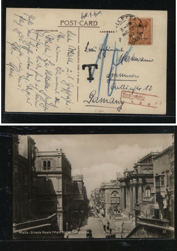 Malta  post  card  to  Germany   postage  due  1930     MS0127