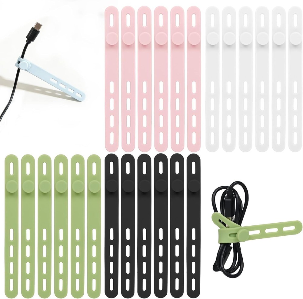 Silicone Cable Ties Reusable Washable Adjustable Cord Organizer