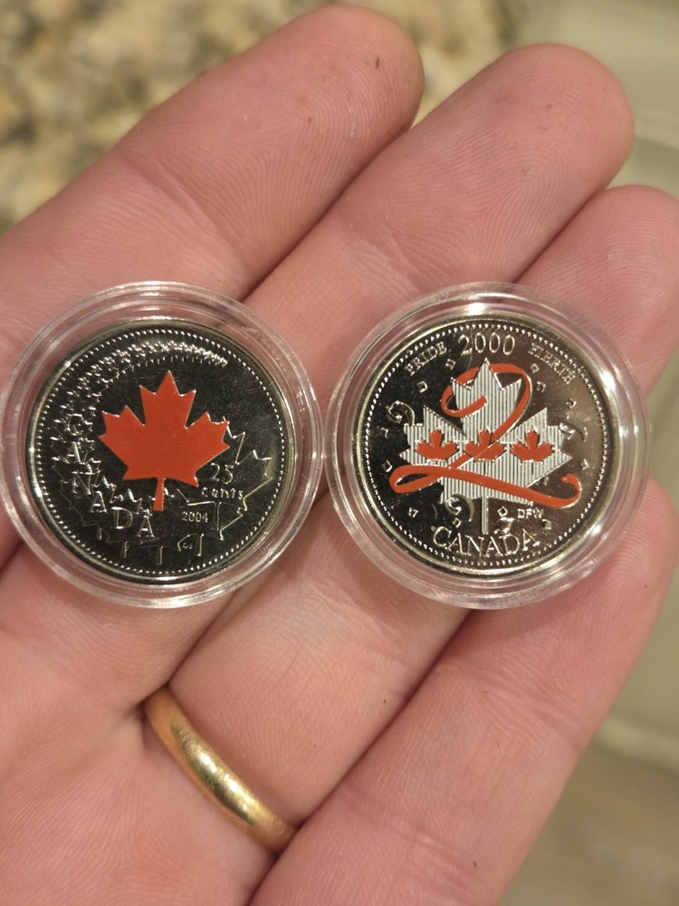 (3) 🇨🇦 Canada Colorized Coins: Pride, 25¢ Celebration, Winter Fun 🍁
