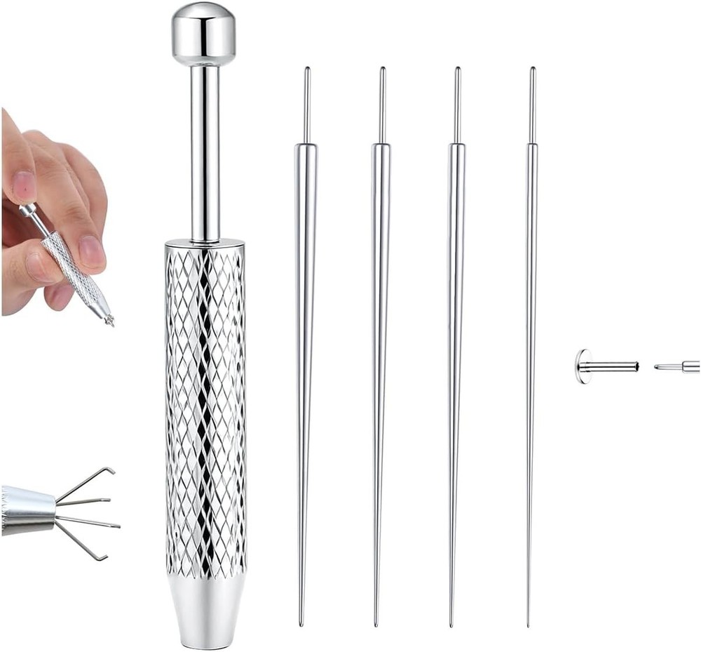 Body Piercing Kit with Threadless Insertion Pin and Grabber Tool for Flat Backs