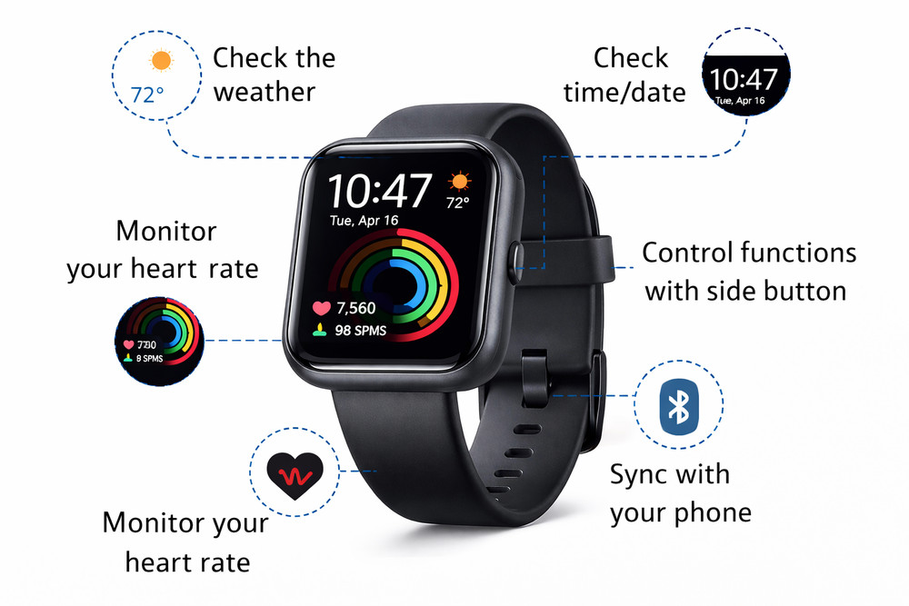 Smart Watch for Android & iOS – 1.4" Touchscreen, Waterproof, Multiple Watch Fac