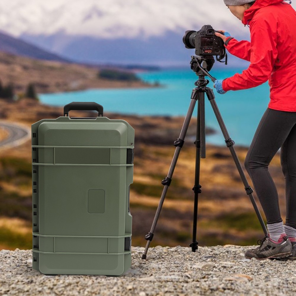 22" Camera Hard Case Protective Roller Camera Carrying Case Waterproof W/ Foams