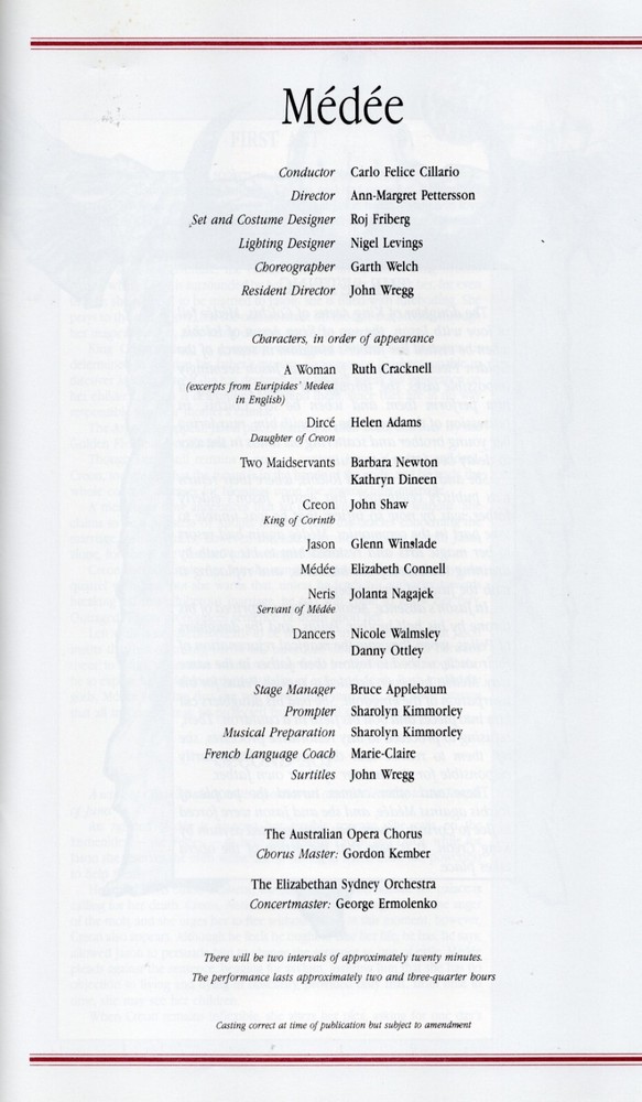 @ AUSSIE THEATRE PROGRAM: MEDEE opera performance Sept 1987 impressive 22 pages