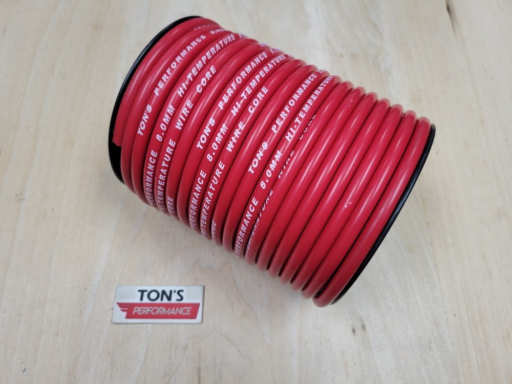 Ton's 8mm Red silicone SOLID WIRE CORE SPARK PLUG WIRE by the foot 0 ohms/ft