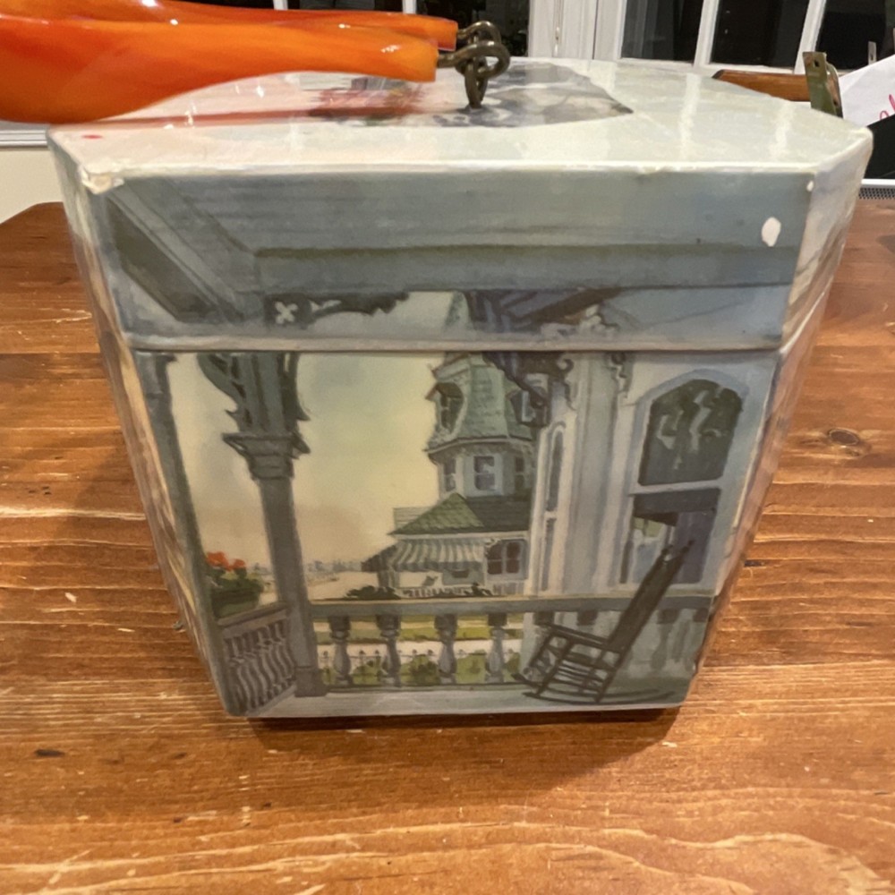 Octagonal Scenic Artistic Decorative Box with Handle Wood Metal Plastic