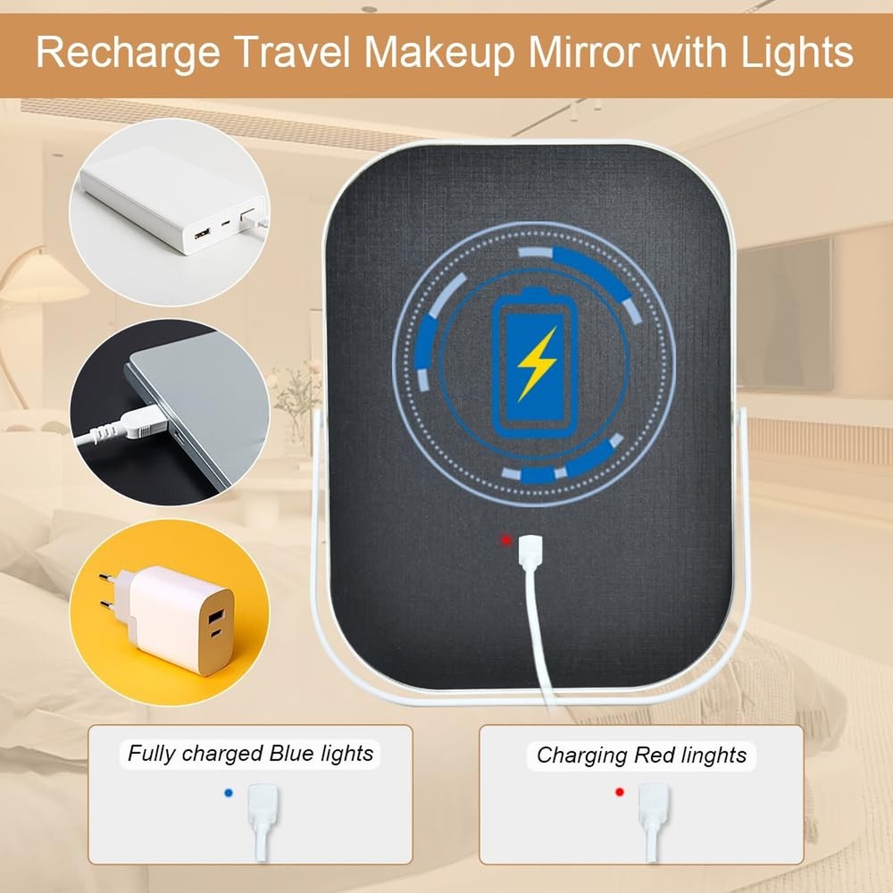 Lighted Makeup Mirror, Rechargeable Vanity Mirror with Lights 10''x8'' Makeup...