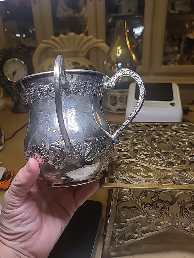 Two Handle Vintage Netillat Yadayim Silverplate Wash Cup