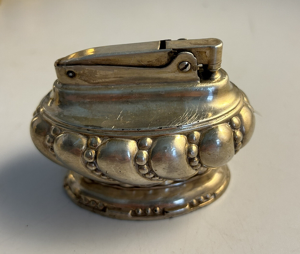Crown For Ronson Table Lighter Mid-Century Modern Oval Silver Tone Vtg