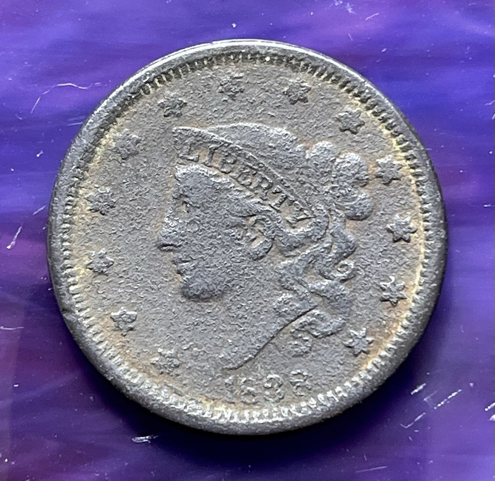 1838 Coronet Head Large Cent - VF Details
