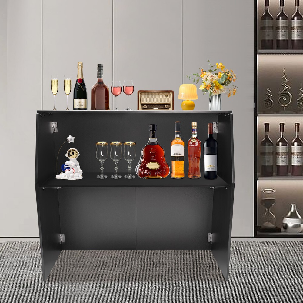 2-Tier Portable Event Bar Rectangular Foldable Bar Portable Bar Cabinet 66-110lb