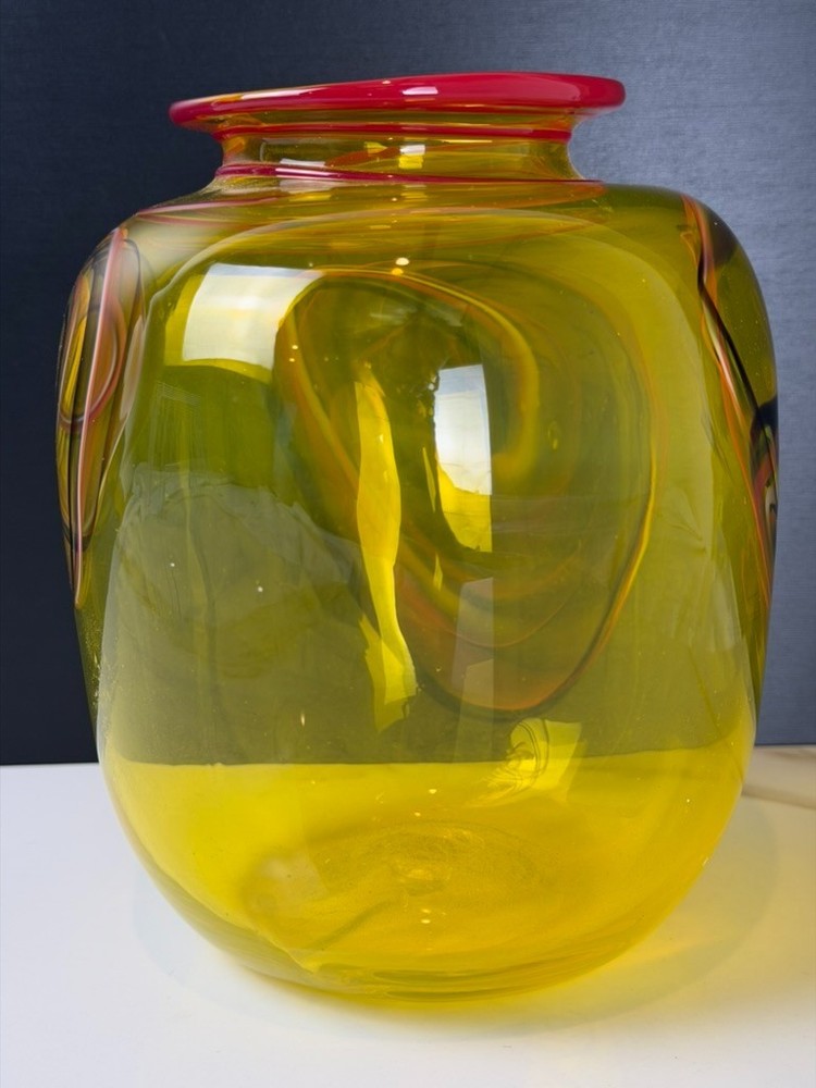 Post-Modern Signed Studio Glass "Faces" Vase