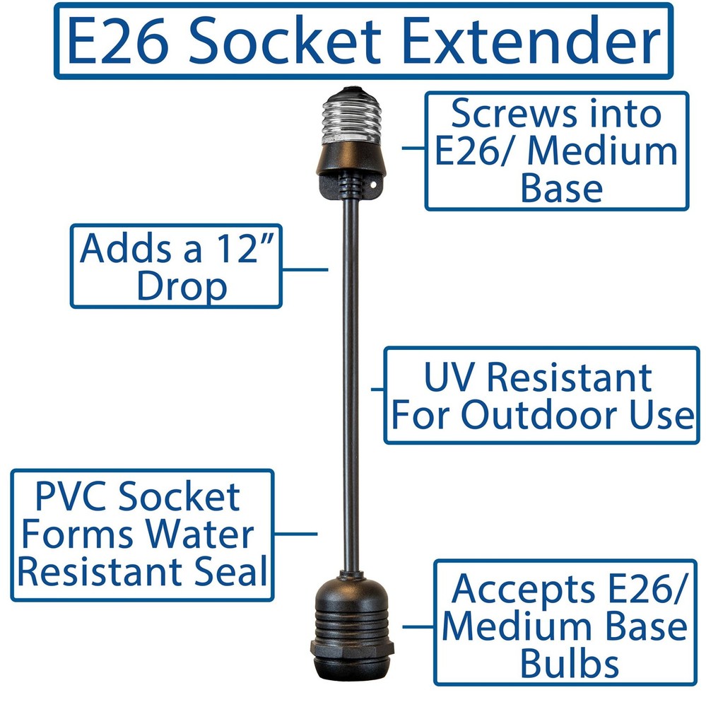 Novelty Lights E26 Medium Base Socket Extender, Black Wire
