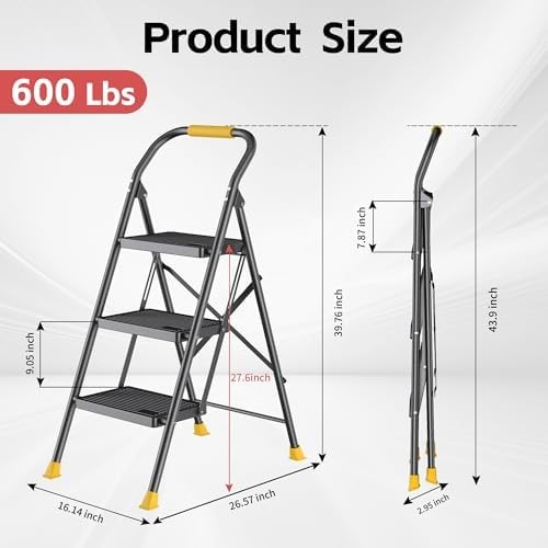 Step Ladder Foldable Folding 3 without Tool Platform, Black and Yellow