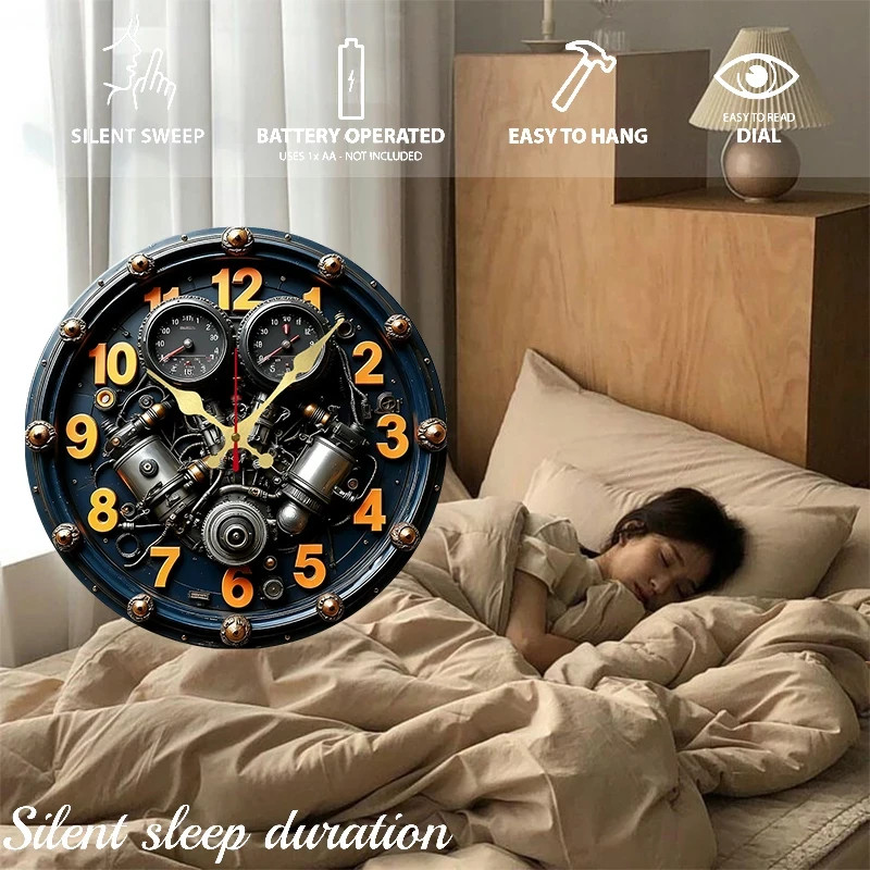 Modern 25cm Wall Clock – 2D Home Car Engine Design