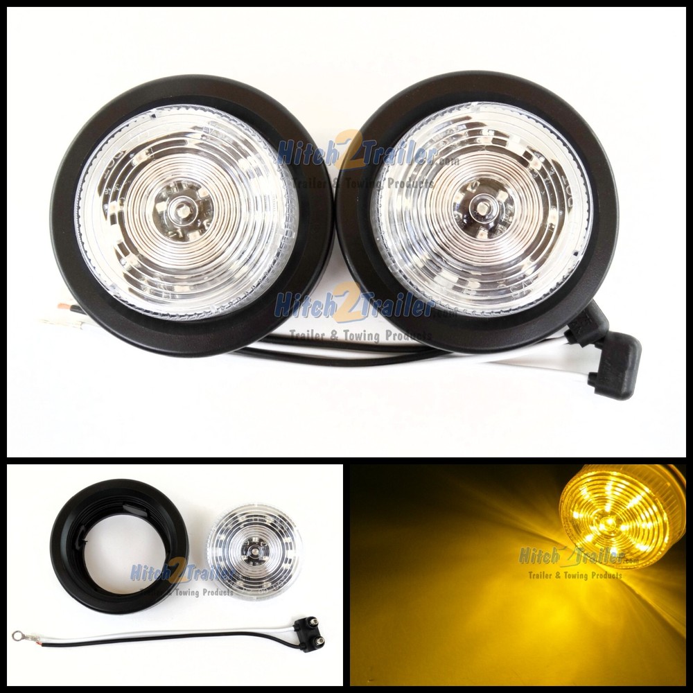 (2) CLEAR LENS / AMBER 12 LED Light Trailer 2-1/2" round,Clearance marker 2.5"