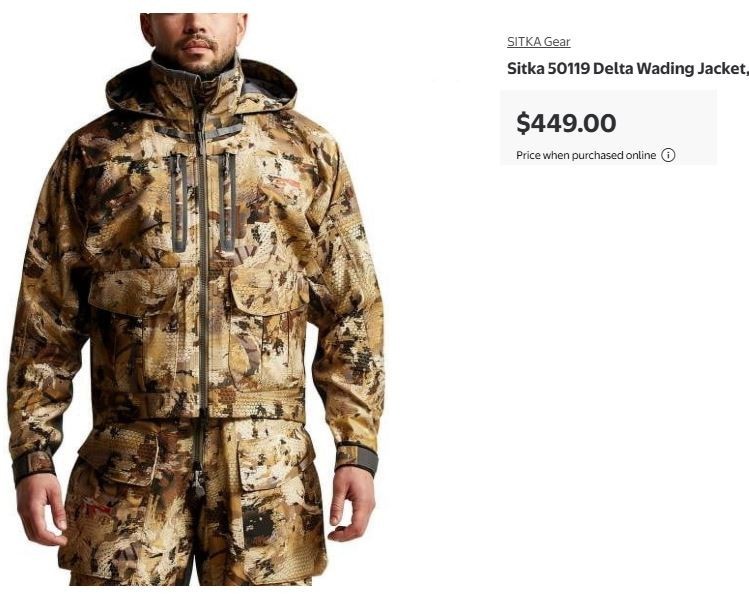 Sitka Delta Wading Jacket Marsh 2XL