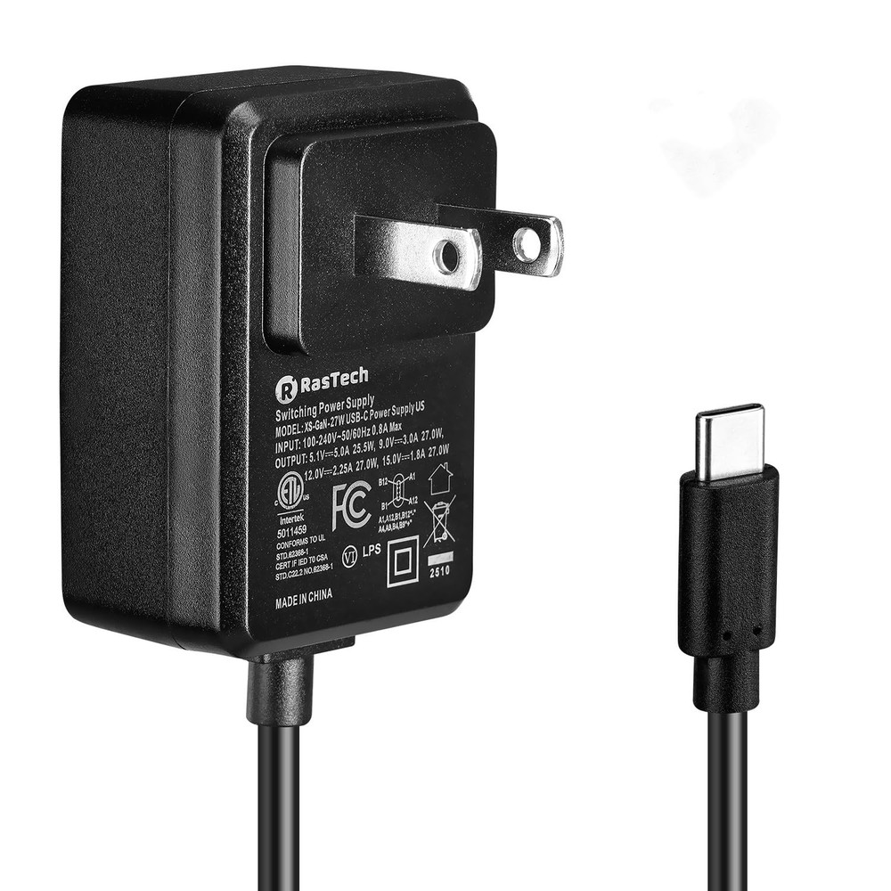 RasTech for Raspberry Pi 5 GaN PD 27W Power Supply 5, Black