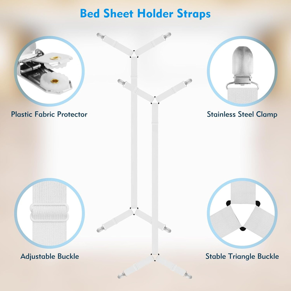 Bed Sheet Straps, 2Pcs Elastic Adjustable Bed Sheet Holder Straps, Fitted Sheet