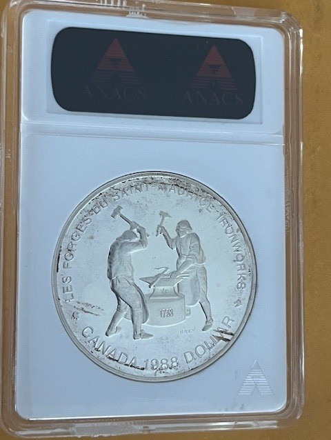 1988 CANADA SILVER DOLLAR_COMMEMORATIVE_ IRONWORKS_ANACS PF68