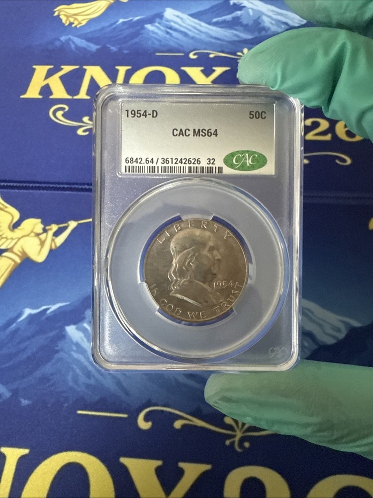 Toned 1954-D CAC MS64 Silver Benjamin Half Dollar
