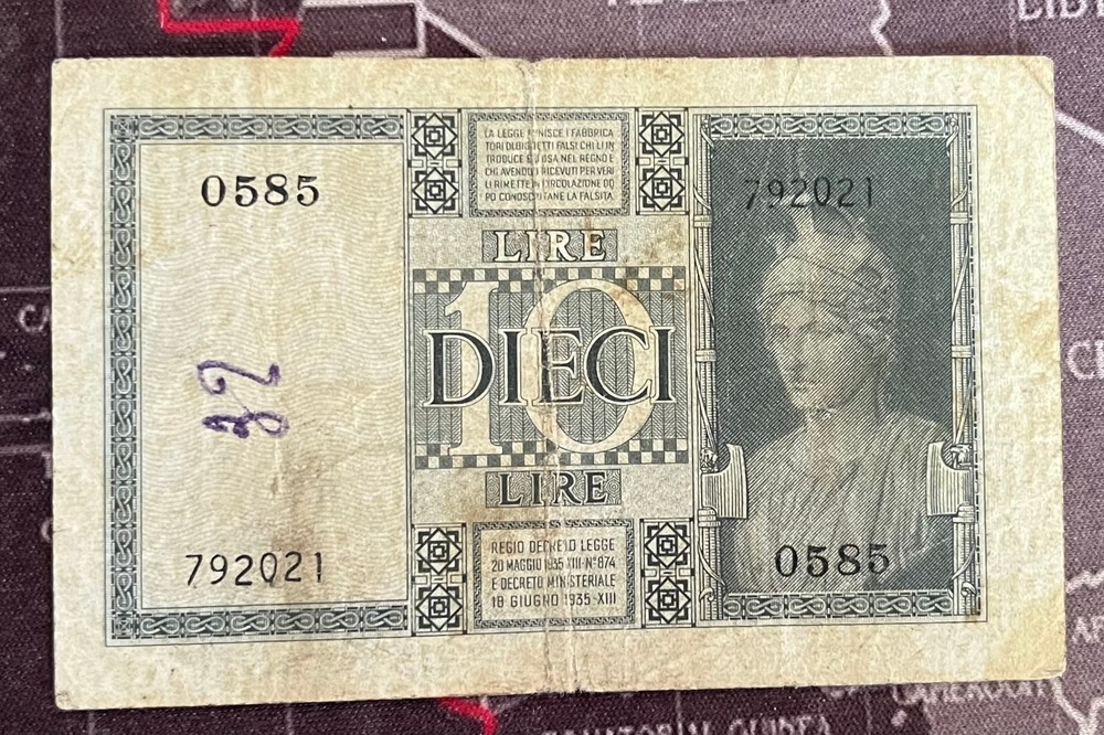 ITALY 1939 10 LIRE NOTE