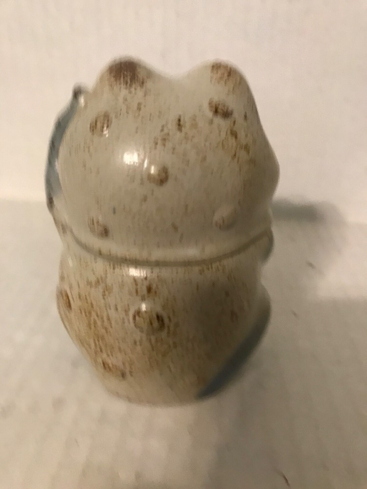 TAN AND BROWN GLAZED POTTERY FROG SHAPED JAR