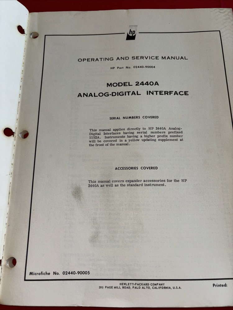 Hp 02440-90004 Analog -Digital Interface 2440A