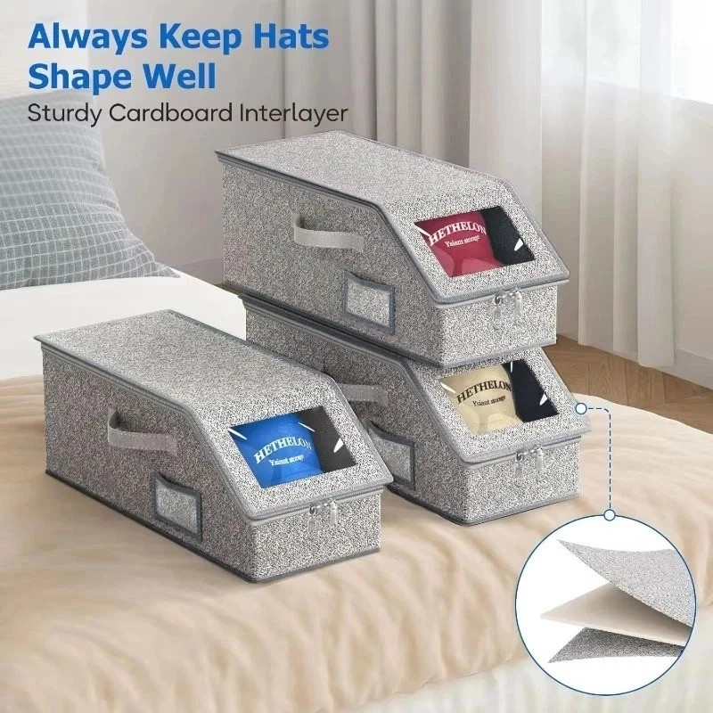 1/2x Stackable Hat Storage Organizer for Baseball Caps 24 Caps Hat Box with Lid