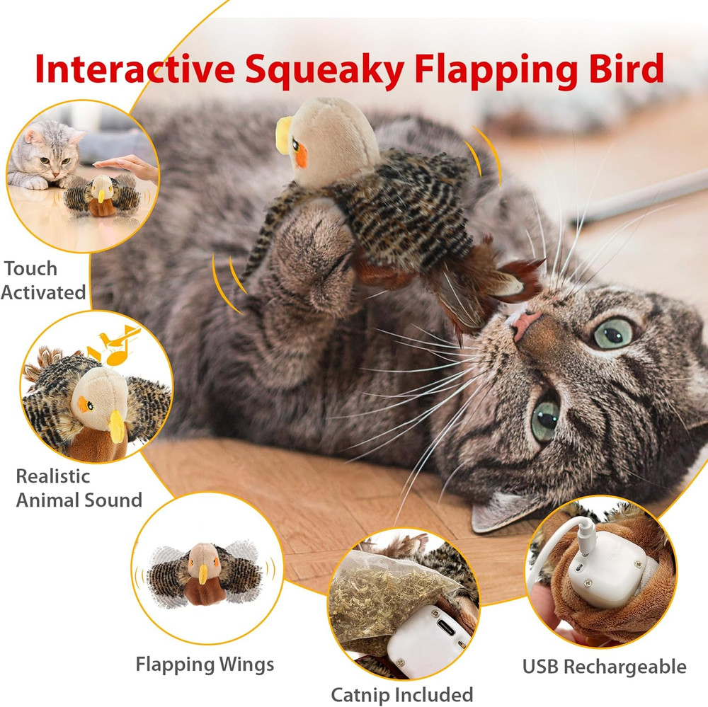Interactive Flapping Cat Toys Catnip, Electronic Flappy Toys Motion Activated, A