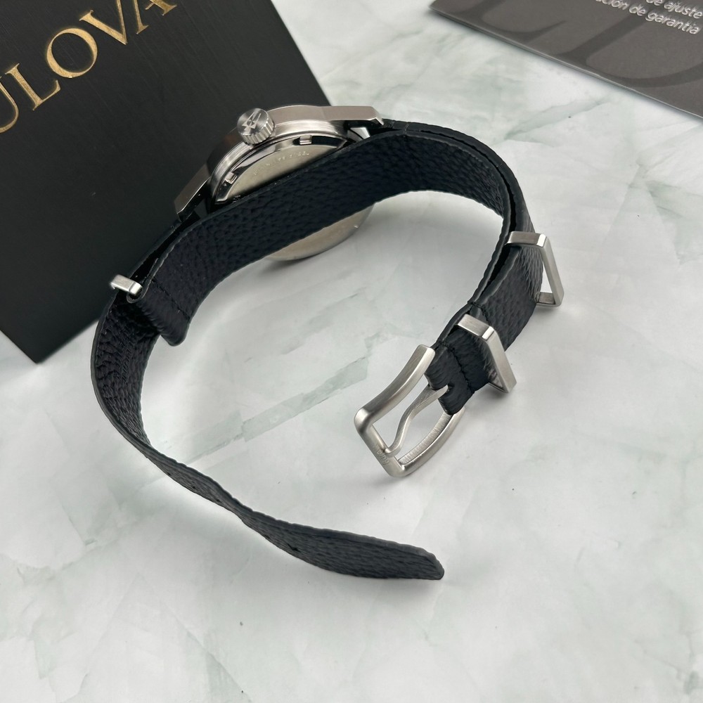 Bulova 96A246 Hack Ivory Dial Black Leather Strap Men’s Automatic Watch