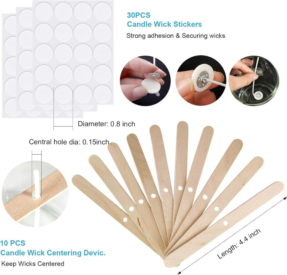 Candle DIY Kit: 100 Cotton Wicks, Stickers, & Centering Tools for Beginners