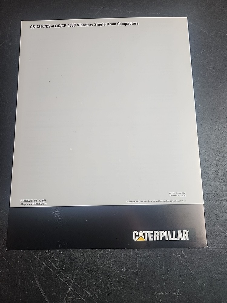 Caterpillar CS- 431C CS-433C CP-433C Vibratory Single Drum Compactors Brochure