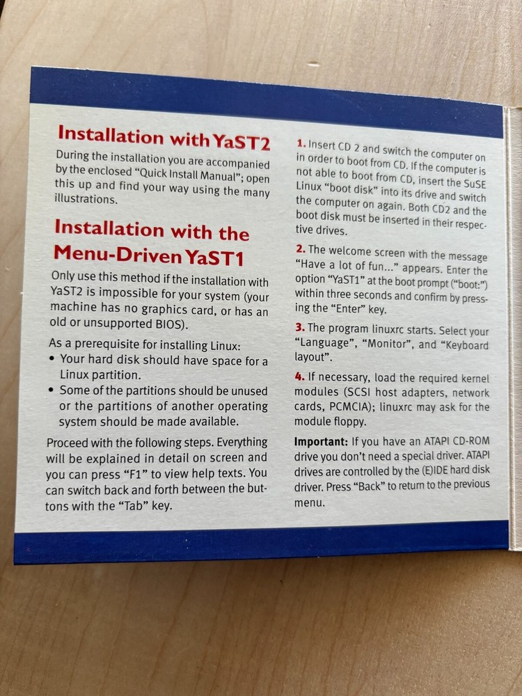 SuSE Linux 7.2 Personal Software 3 CDs Cardboard Folder