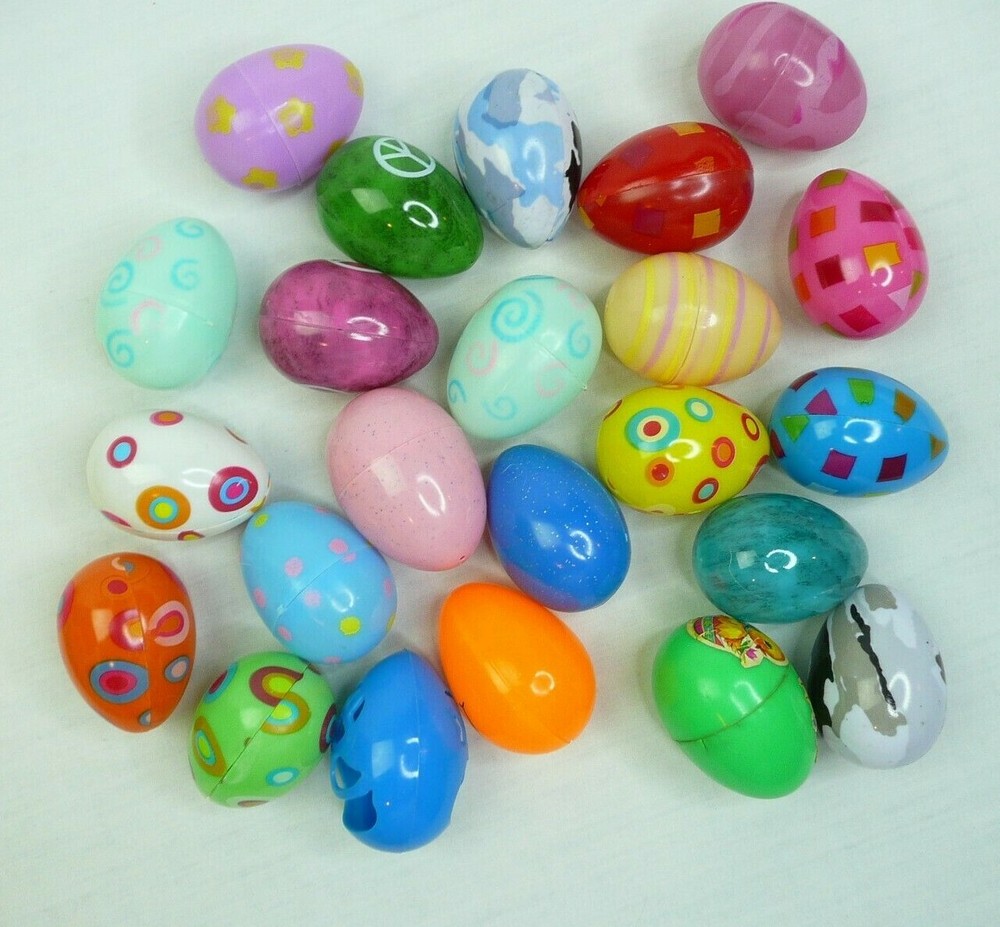 23 Small Plastic Empty Hollow Easter Eggs, 2.25" Long Easter Basket Designs Lot