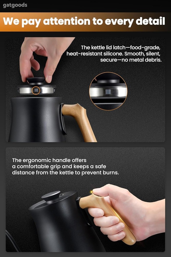 Electric Gooseneck Kettle 1200W - Precise Temperature Control, Fast Boiling