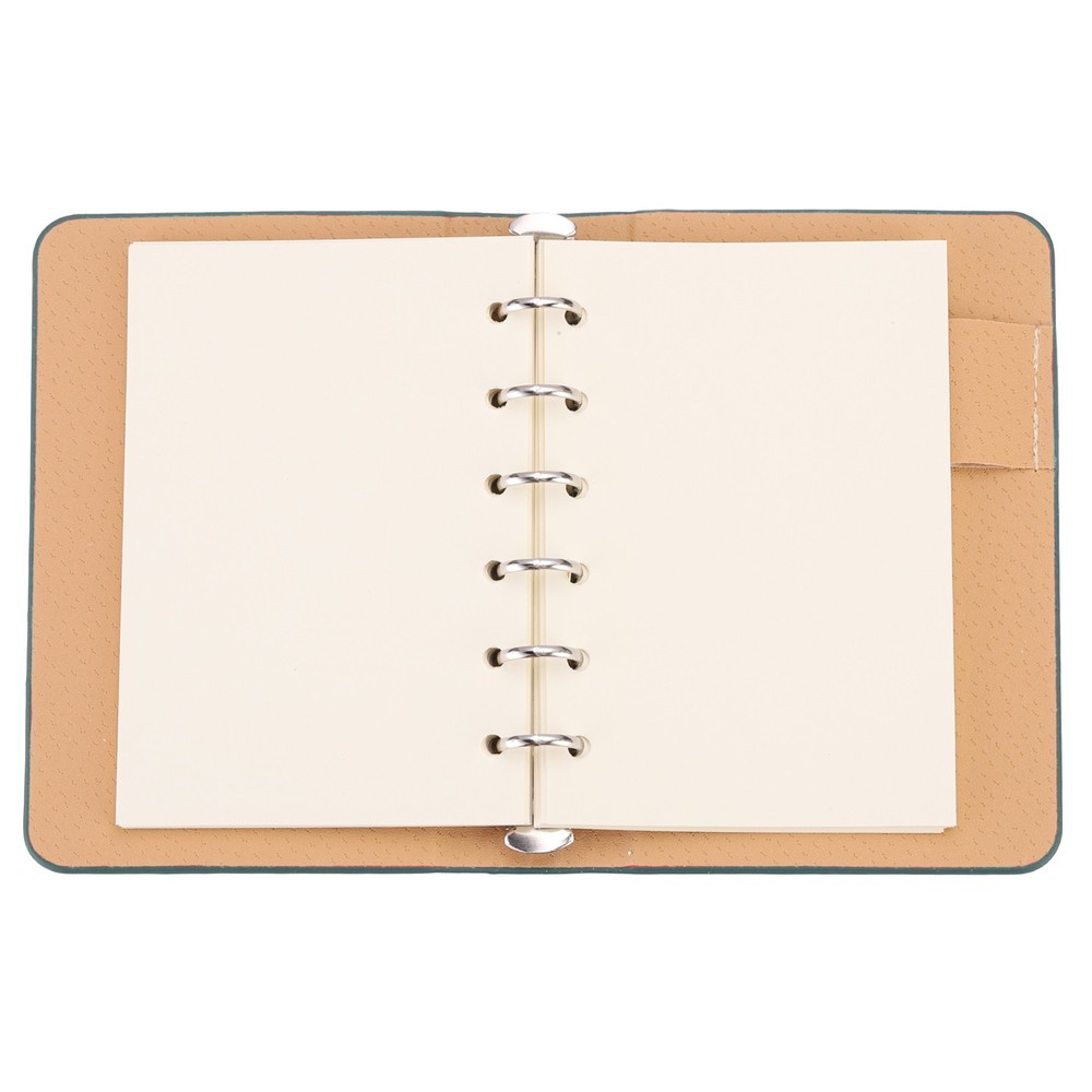 6 Ring Binder Cover A7 Leather Notebook Binder with 50 Sheets Paper, Green